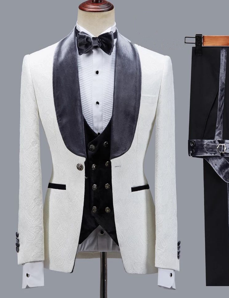 Single Button Single Breasted 3pcs Set Wedding Business Suits Long Sleeve 3 Piece White Suit