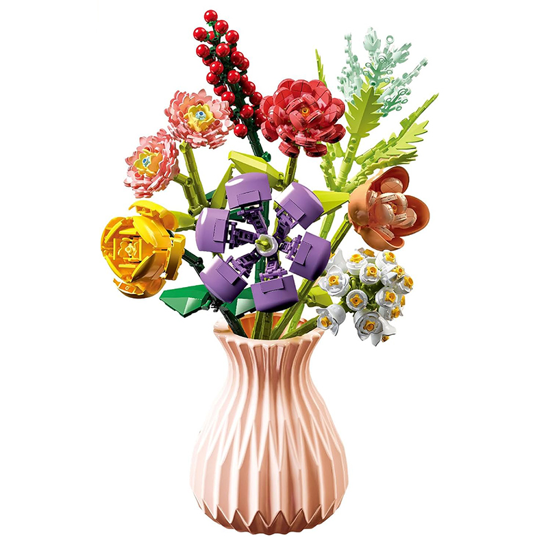 DIY Art Flowers Gift Botanical Collection Table Art Mini Bricks Flower Bouquet Building Sets Artificial Flowers with Vase