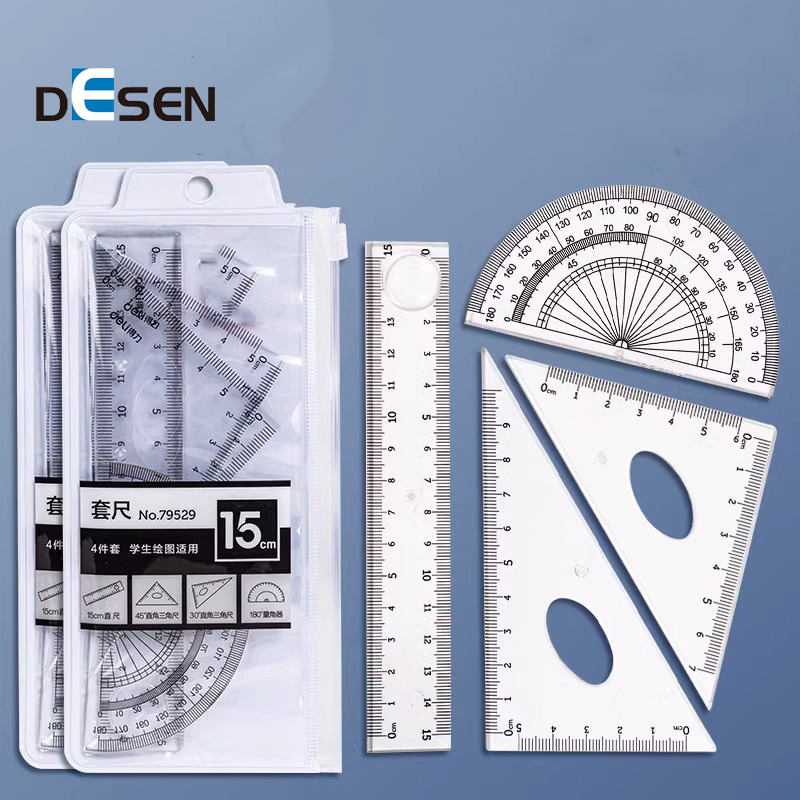 DESEN have stock 4 pieces geometry set protractor,ruler,set square