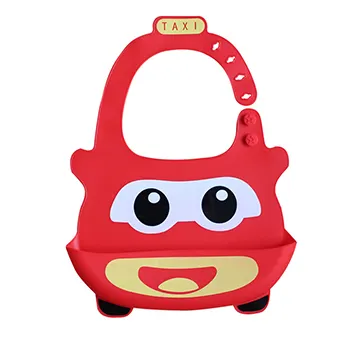 Manufacturer taxi shape BPA free food grade silicone waterproof baby drool bib with pocket