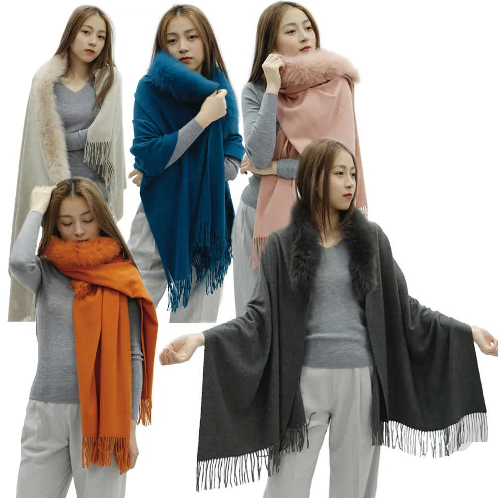 Autumn And Winter Warm Long Knitted Cape Fringe Fur Cape Shawls Scarf For Women