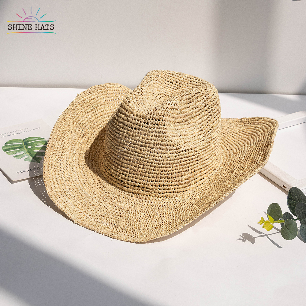 2024 OEM Manufacturer Woman Ladies Custom Fedora Panama Sun Summer Cowboy Beach Women Raffia Straw Hat