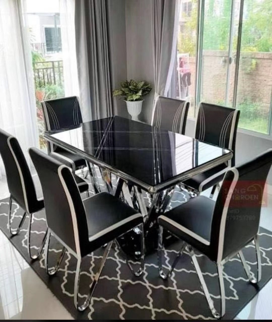 dining table with 6 chairs set Modern Home Furniture Dining Room Sets Modern glass Dining Table Set factory sell