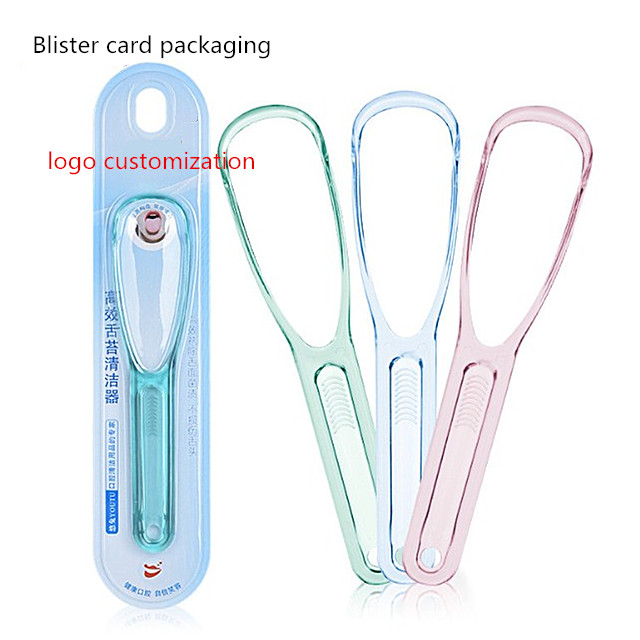 Promotion Plastic Soft Tongue Cleaner Scraper with Blister Card Packing Remove Bad Breath Tongue Scraper