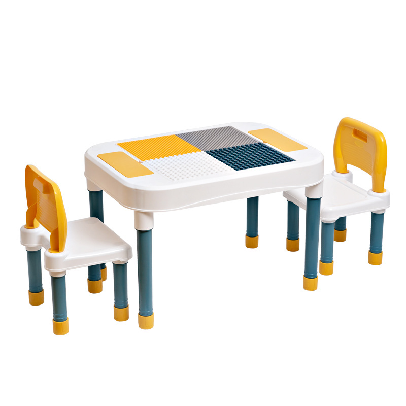 Building table children's study table and chair set Multi-functional particle compatibilityleHigh building block toy table