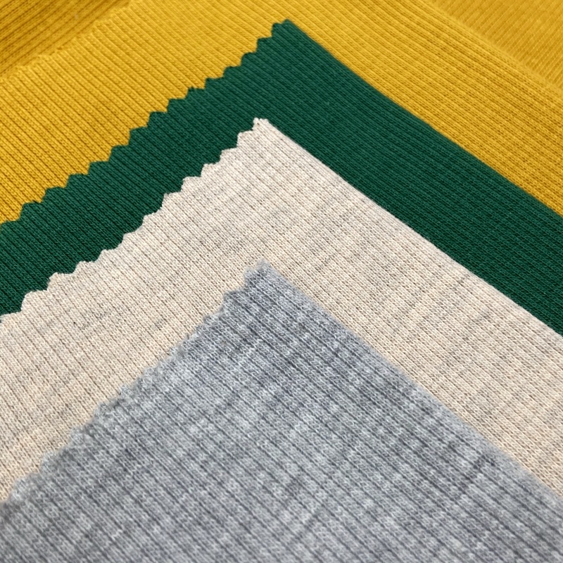 Heavy weight 315GSM stretched polyester cotton blend combed 2x2 rib knit fabric for cardigan sweater