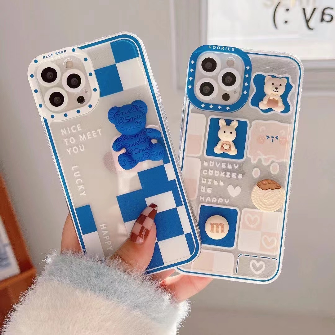 3D мультяшный синий медведь, мягкий боковой Чехол из ТПУ для телефона iPhone 11 12 13 14 Pro XR XS, защитный чехол для камеры, чехол для iPhone