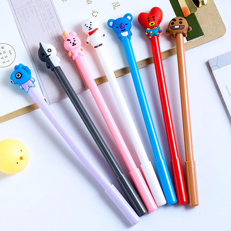 Wholesale Best Selling Bt21 Korea Stationery Cute Plastic Black Color Gel Pens Bt21 Pen 0.5Mm