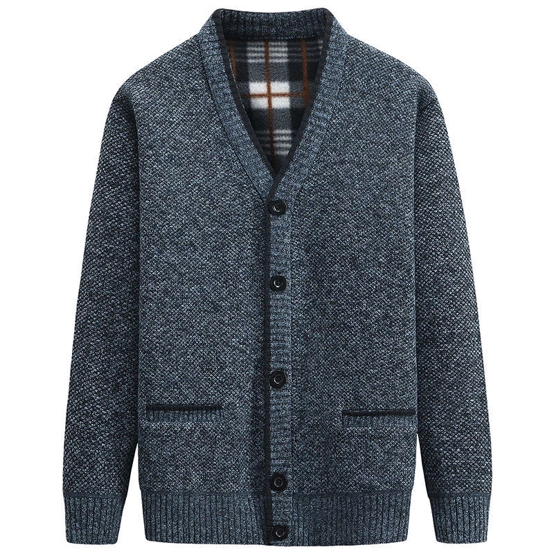 Sidiou Group New Cardigan Men Autumn Winter Thick V Neck Knitted Sweater Coats Causal Warm Plue Size Knitted Cardigan Fashion