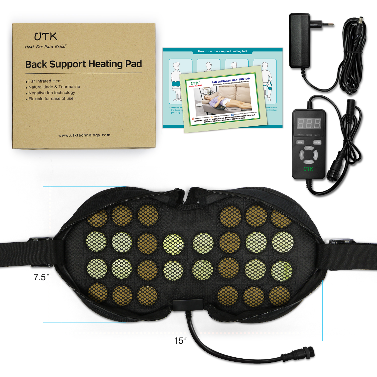 2021 New product Lower Back Lumbar Support Brace Far Infrared Jade Heating Pad Back Waist Belt for Back Pain Relief