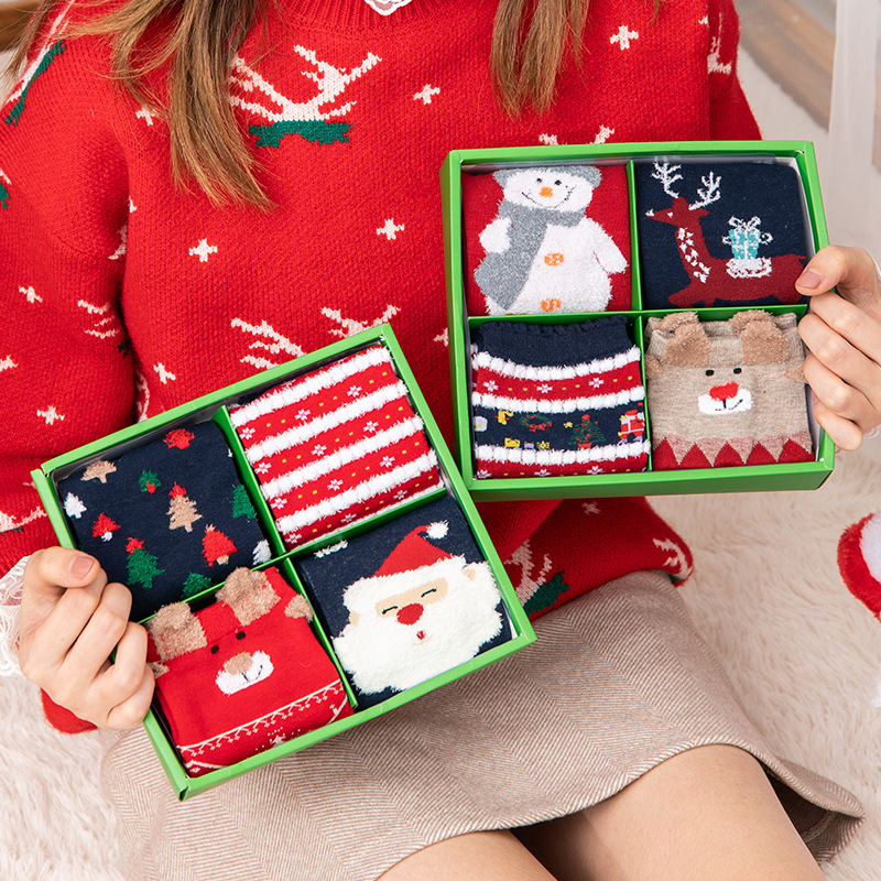 High quality fluffy winter kid cartoon thermal christmas sock gift set