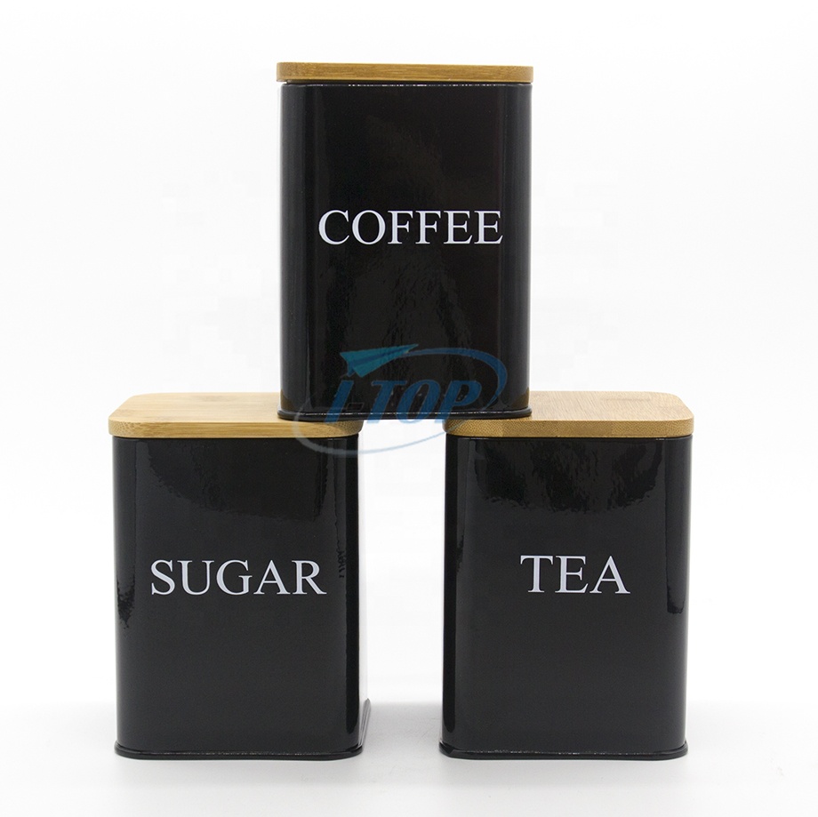 Kitchen Canister Set - 3-Piece Coffee, Sugar, and Tea Storage Container Jars with Bamboo Lids