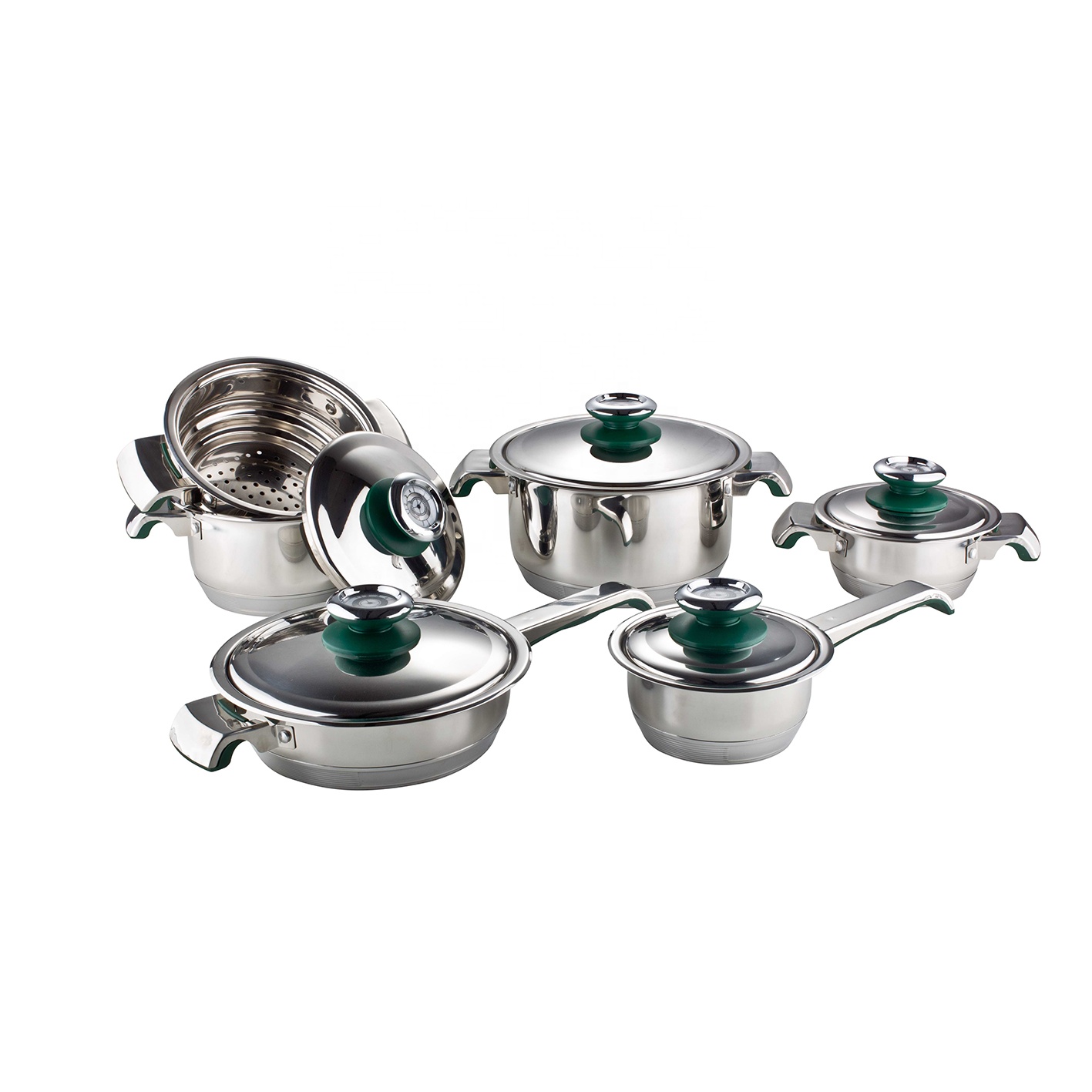 European Hot Selling 7 pcs Triply Kitchenware Stainless Steel Pot and Pan Set Premium Quality Cookware Set
