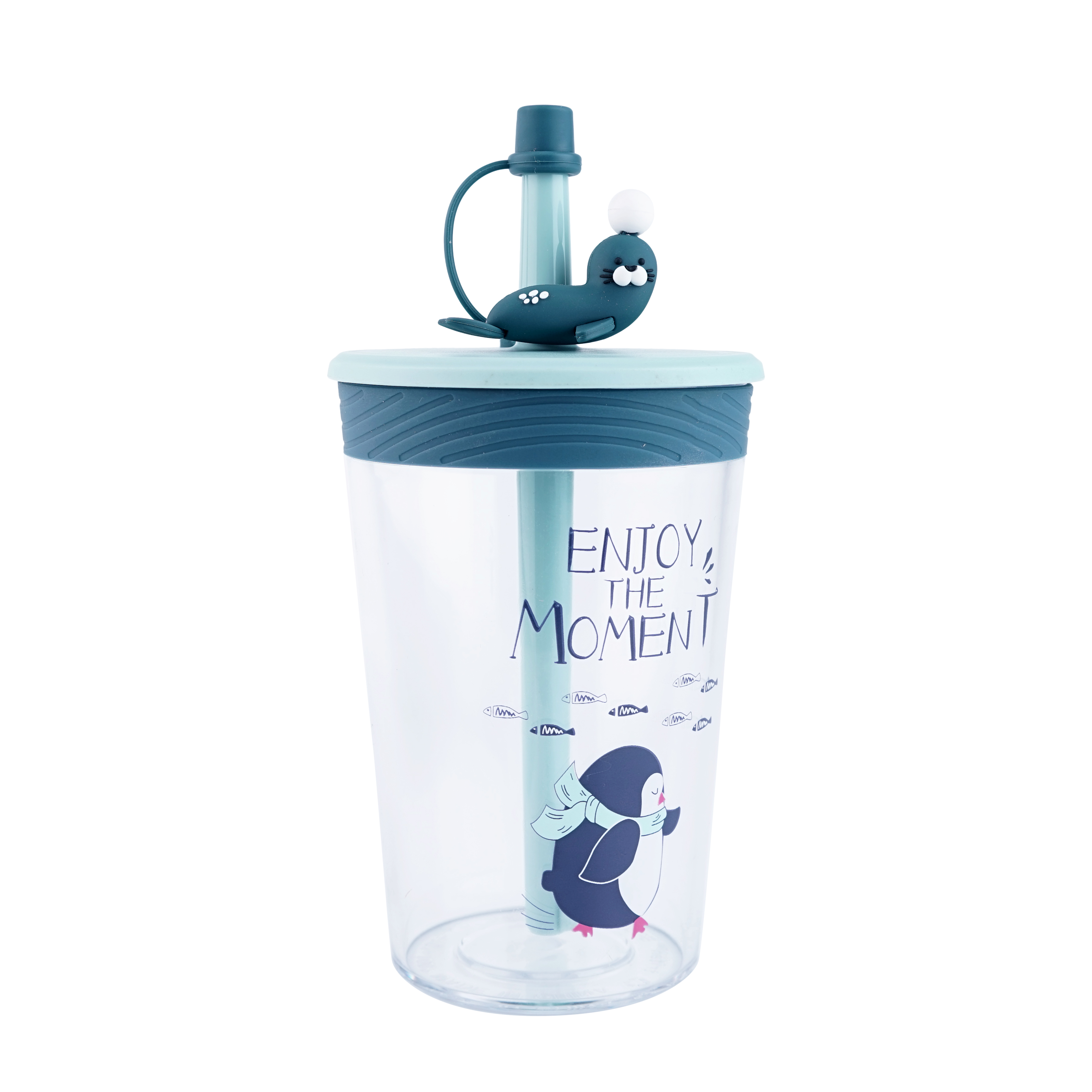 Double Wall ECO Friendly 450 ml Tritan Water Mug Travel Cup Children Cute Milk Mug with Straw