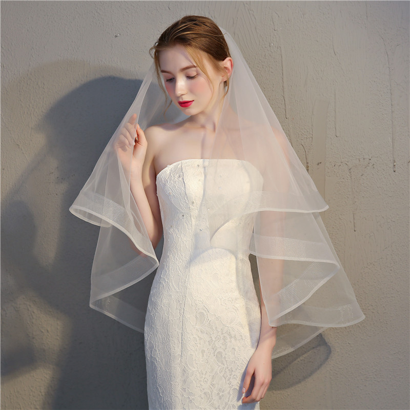 Qushine Fashion Latest Short Two-layer Tulle Wedding Bridal Veil Comb Lace Women Bride Wedding Veil