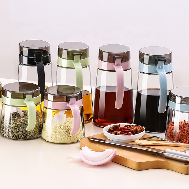Creative Kitchen glass seasoning container 700ml oil Vinegar bottle seasoning pot Leak proof cooking oil glass bottle