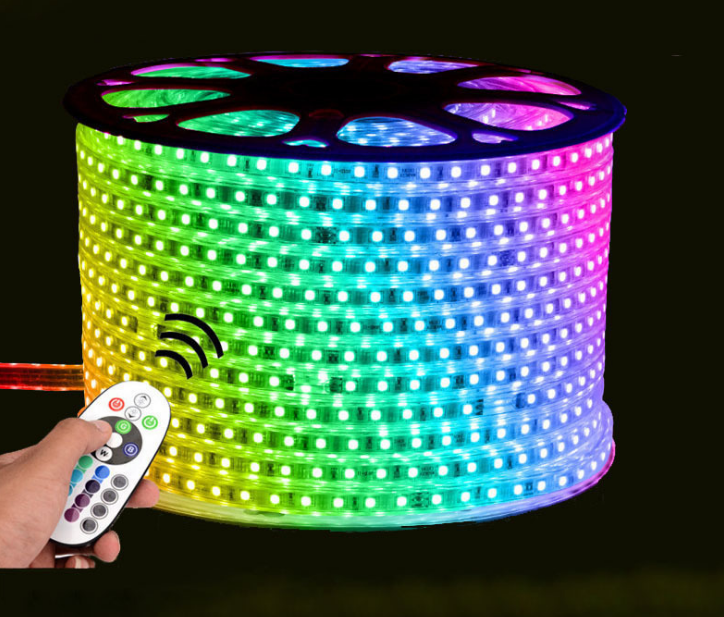 Светодиодные полосы 5050 IP67 Водонепроницаемая светодиодная лента RGB 16 видов цветов веревка освещение с пультом дистанционного управления 220V 110V 50 м 100 м