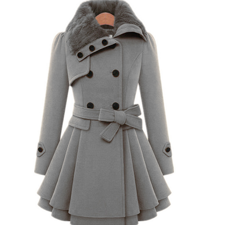 Women's Slim Long Woolen Coat Solid Color Lapel Winter Double Breasted Woolen Coat Trench Coat Women