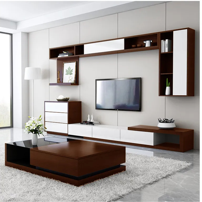 Modern Traditional Wooden TV Stand and Coffee Table Wall Mount Melamine MDF Furniture for Living Room Bedroom Dining Apartment