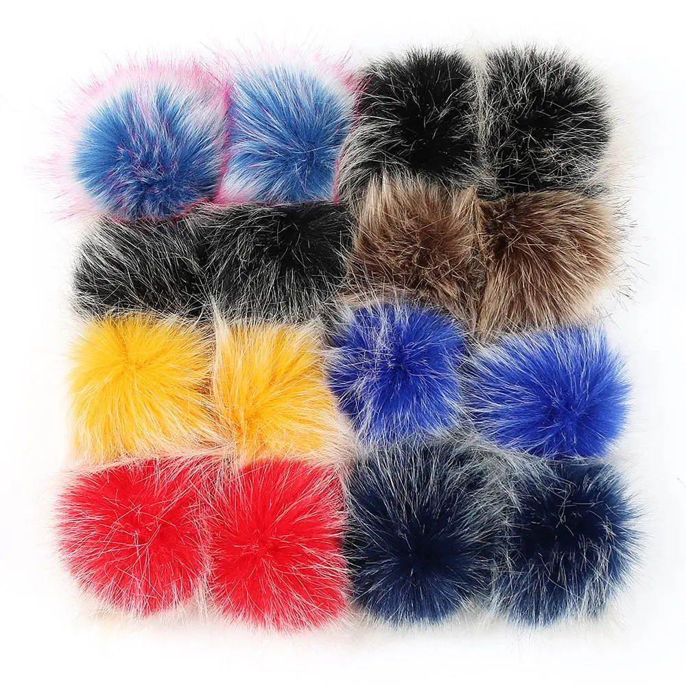 Colorful Pom Poms Faux Fox Fur Pom Elastic Detachable Faux Fur Ball For Beanie Hats