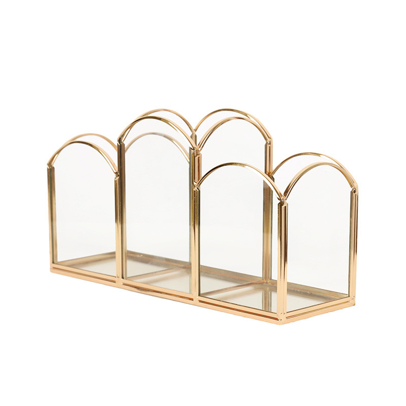 Custom metal makeup brush storage cosmetic brush holder eyebrow pencil storage glass box