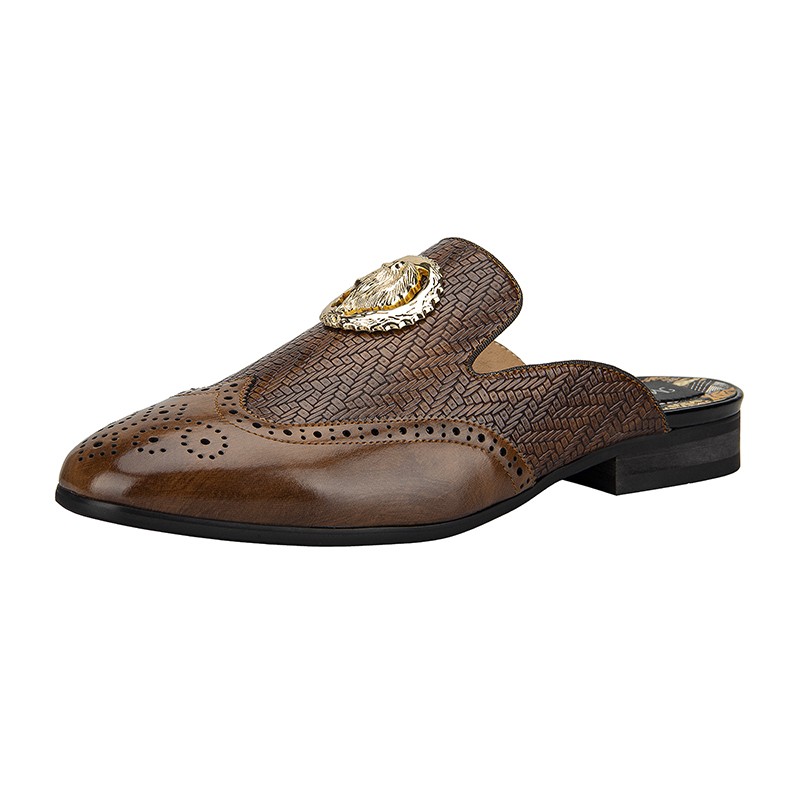 Mules for Men Slip-On Comfortable Round Toe Men Brogue Open Loafers Shoes