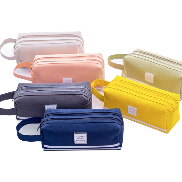 Double-Layer Pupil Pencil Case Large-Capacity Pencil Bag With Handle Oxford Clothes Design Zipper Pencil Pouch Case Bag
