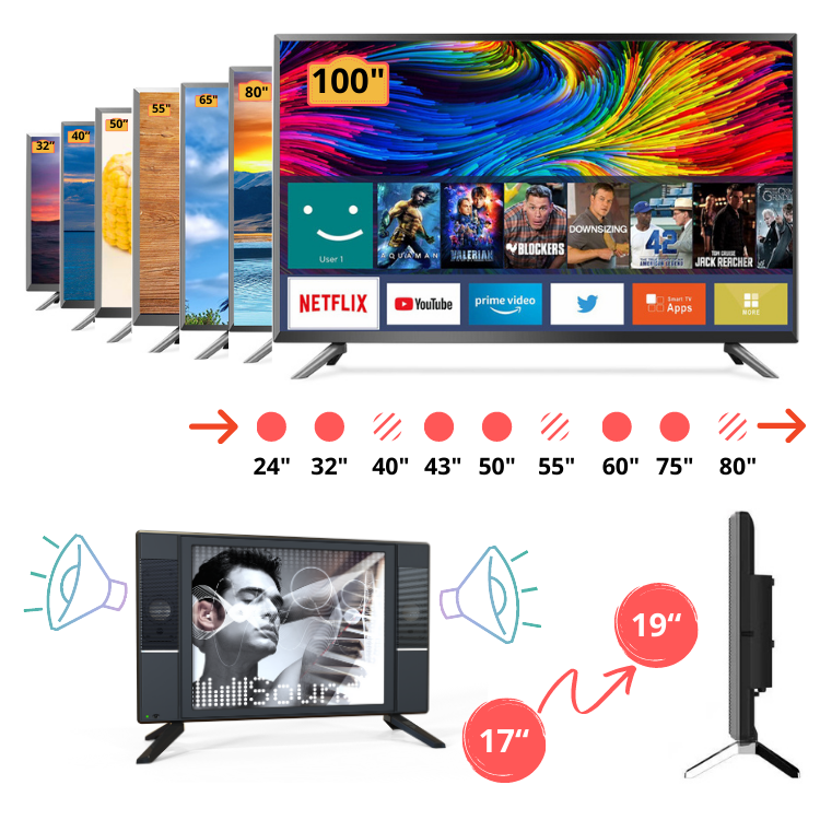 Телевизор LED Ultra HD, 17 дюймов, 19, 32, 40, 43, 50, 55, 65, 82, 100 дюймов, Android, 4K Smart TV