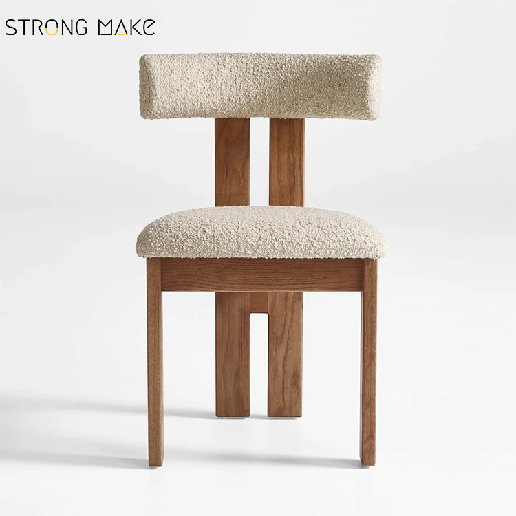 Wabi Sabi Dinning Chair Modern Scandinavian Contemporary Upholstered Curved Solid Wood Boucle Dining Chairs For Restaurant