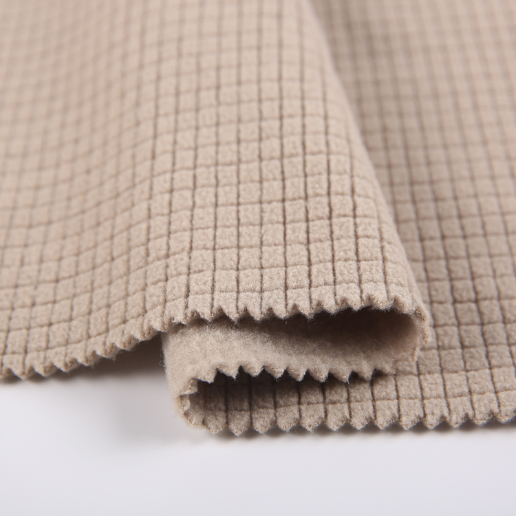 Custom plaid knitted 100% polyester waffle one side brushed polar fleece fabric for home textile