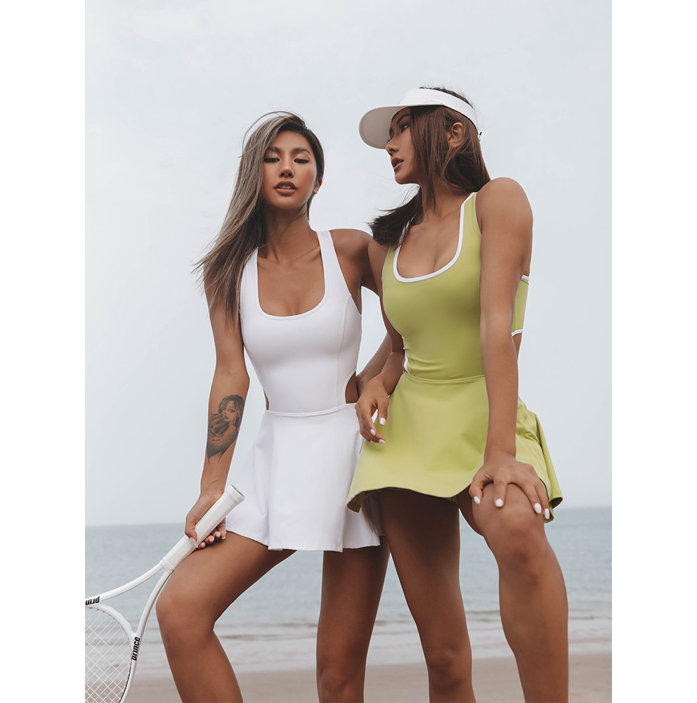 Women High Stretchy Tennis Skirt Women Sportswear Compression Quick Dry Tennis Clothes Fashion Yoga One Piece Tennis Dress
