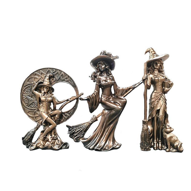 Hot-selling Resin Crafts Copper Sculpture Hallowmas Witch Ornament Figurine for Home Decoration