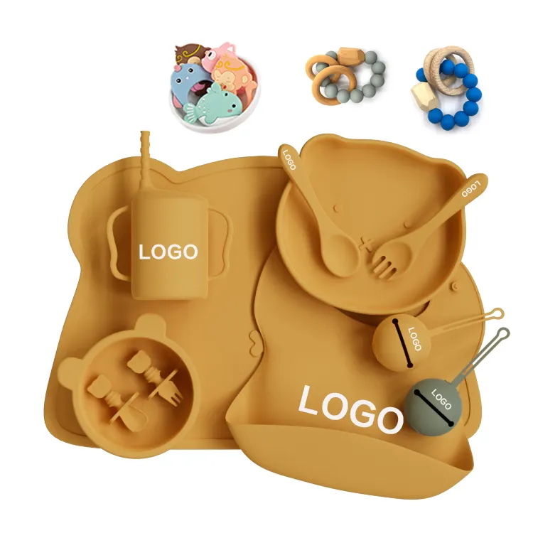 Eco Bpa Free Food Grade Infant Children'S Kids Dining Plate Bowl Toddler Tableware Baby Bear Silicone Suction Feeding Set