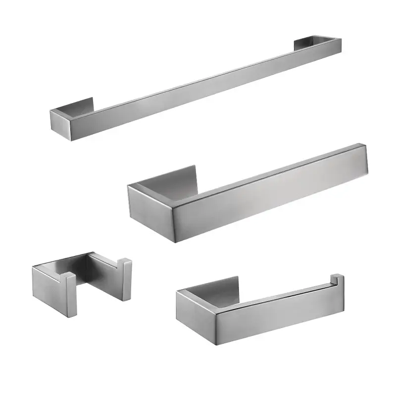 Modern 4 Pieces Brushed Nickel Metal Hardware Wall Mounted Stainless Steel Bathroom Accessories Set
