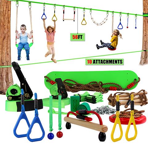 Нежный Booms Sports ниндзя воин линия 10 аксессуаров в комплекте с 56Ft зеленый Slackline