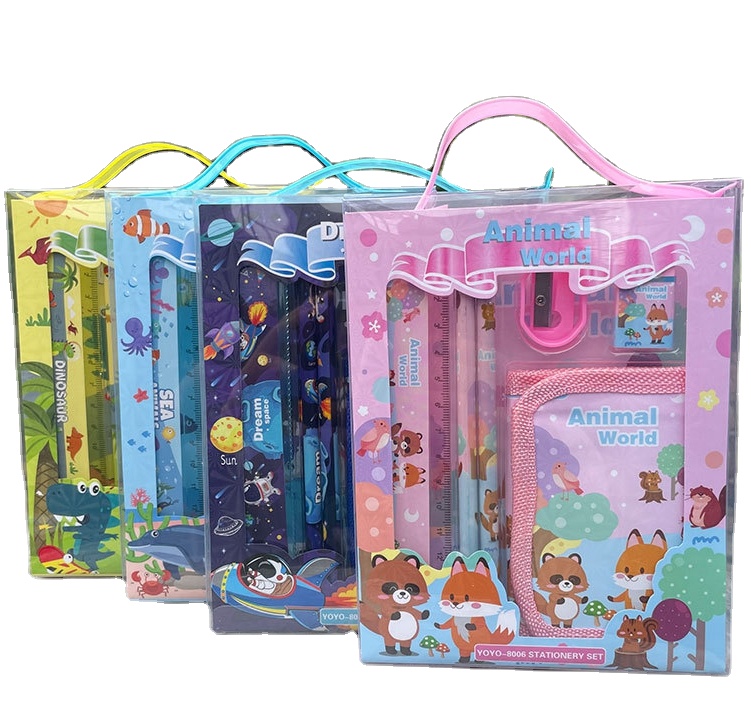 Lovely Cartoon Stationary Set Eco-Friendly Pencil Gift Bag Creative Design Cute Kids School Cash Purse Gift Stationery Set