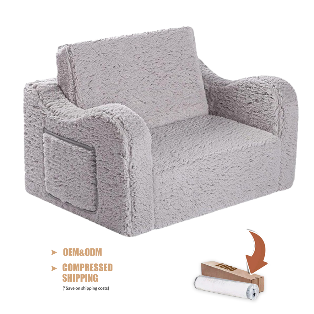 Customized 2-in-1ultra wide convertible kids sofa bed, gray comfortable and suitable for dual function flip children's sofa bed