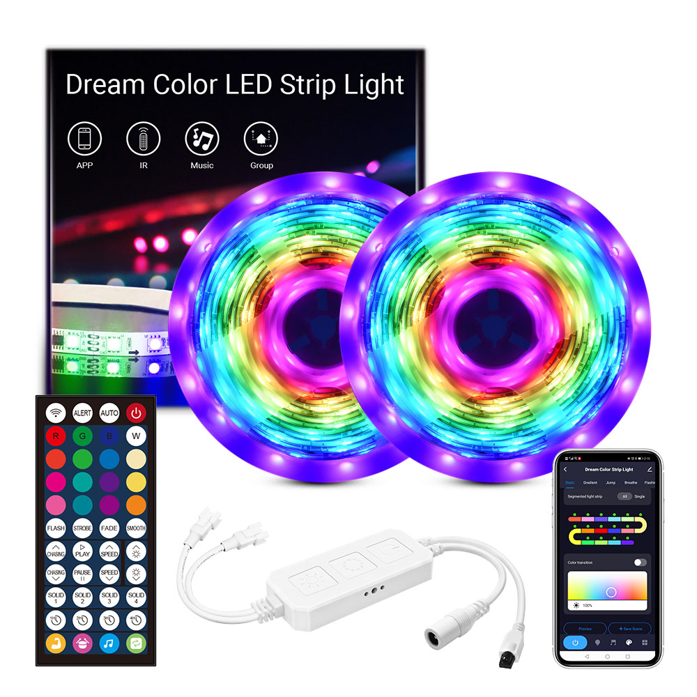 Умная Светодиодная лента, 10 м, 300 светодиодов, IP65, RGBIC 2811 Dream Color Strip Lights APP 44K Key, управление через приложение, работает с Alexa Google Home