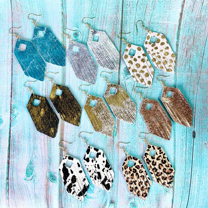 Tassel Leopard Print Horse Fur Cowhide Hoop Earrings Bohemian Gold Dot Milk Grain Leather Hoop Earrings Amazon Fashion Earrings
