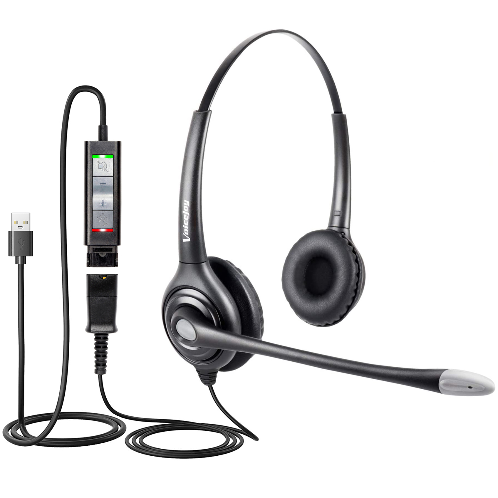 USB-гарнитура VoiceJoy с микрофоном, бинауральная офисная гарнитура, быстрое отключение к USB-адаптеру в комплекте