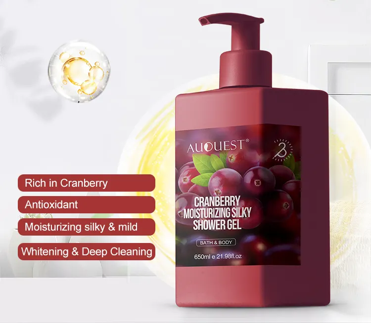 Private Label Organic Cranberry Oil Skin Shower Gel Brightening & Moisturizing Body Wash Liquid Soap Bath and Body Shower Gel