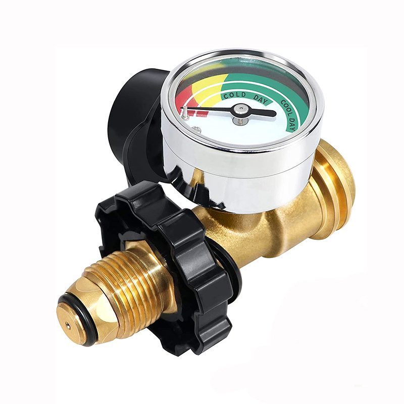 Propane Tank Brass Adapter W/ Pressure Meter Gauge 4 Master LP Gas Grill BBQ RV