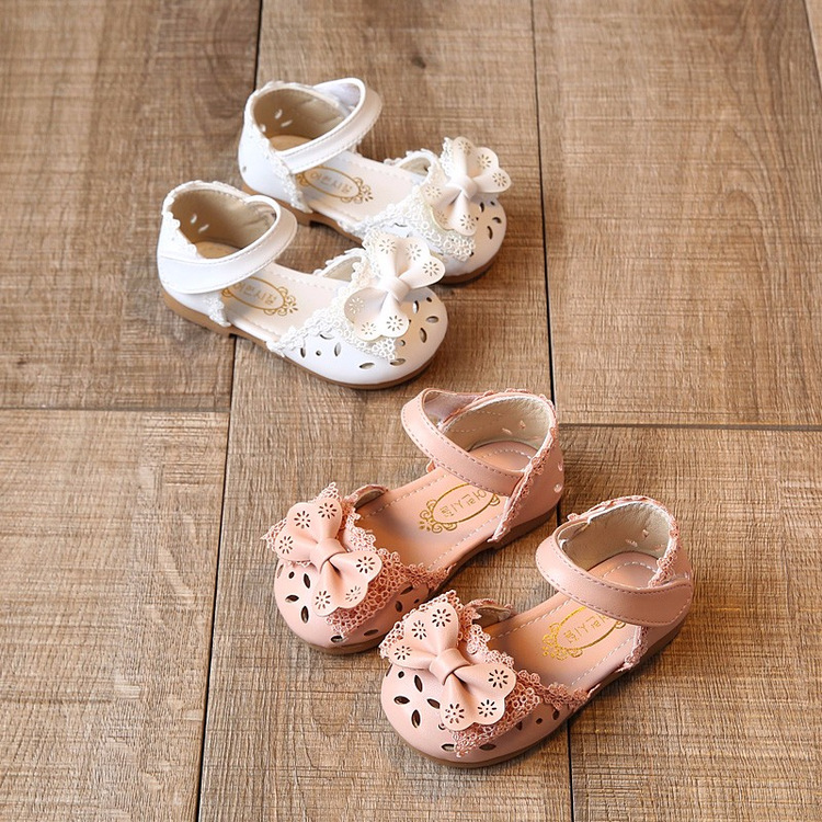 Spring and summer new 1-3 year old girl students Baotou half sandals bow little princess shoes walking shoes