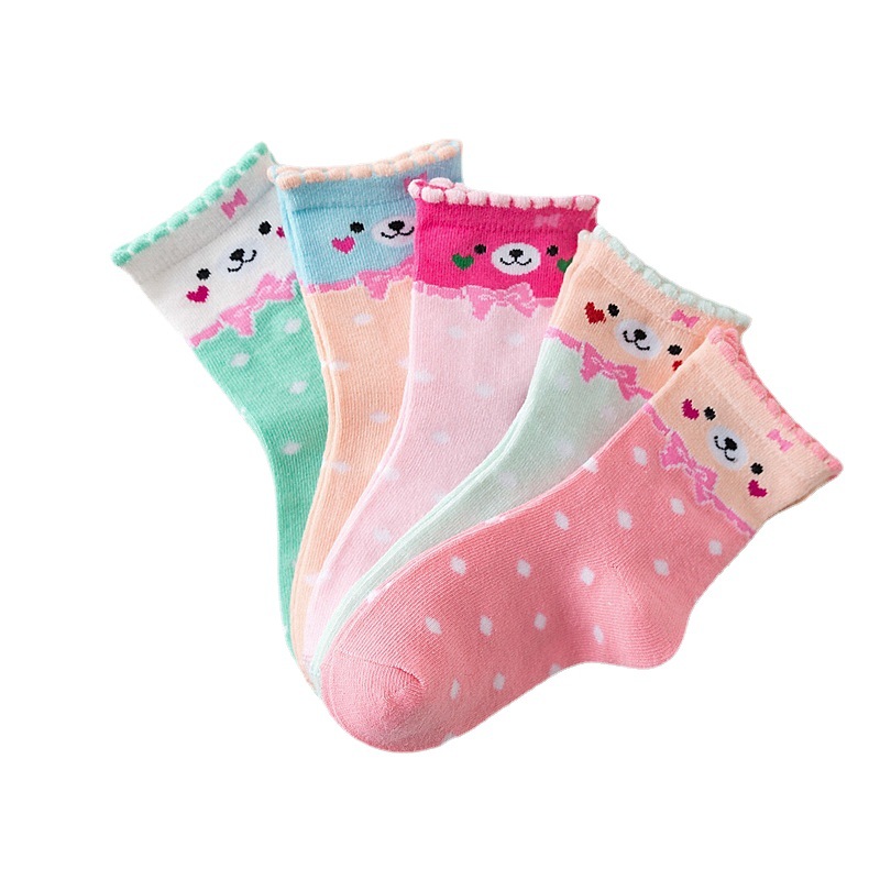 Hot selling good quality new arrival cute personality fashion adorable bear girl baby kids socks for all season