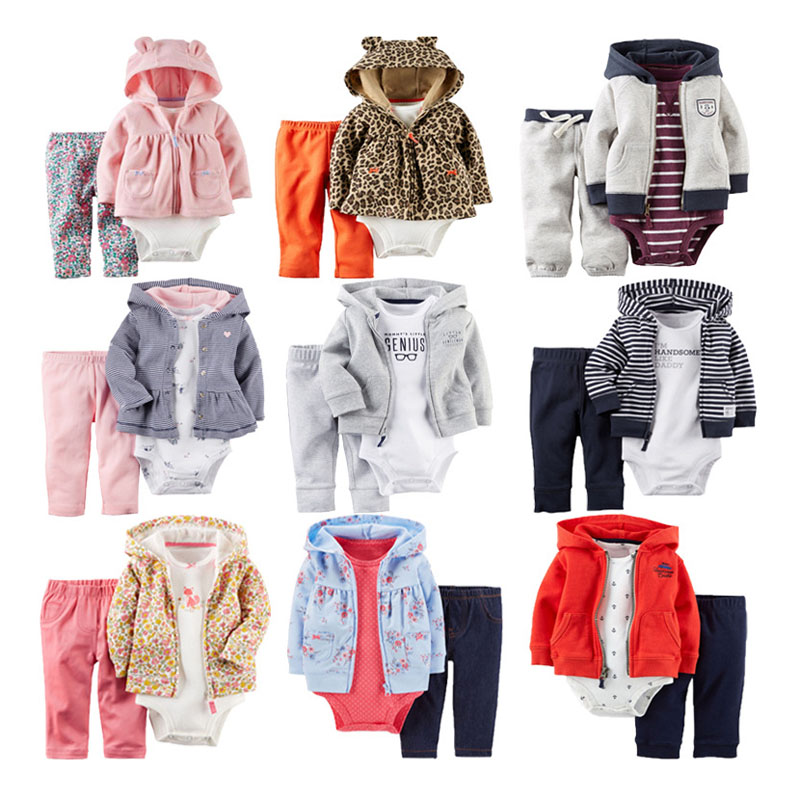 Infant Baby Clothes Wholesale Coat Long Sleeve Promotion Boutique Breathable Cotton Top Kids Children Toddler Newborn Set 3PCS
