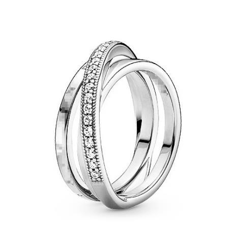 Authentic 925 Sterling Silver Crossover Pave Triple Band Ring For Women Wedding Party Europe Pan Jewelry