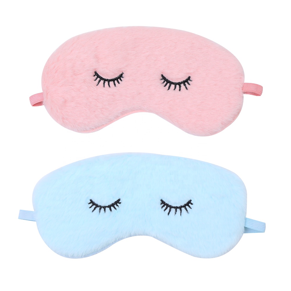 Lovely Soft Plush Blindfold Comfort Travel Sleep EyeMask With Embroidered Eyelashes For Sleeping