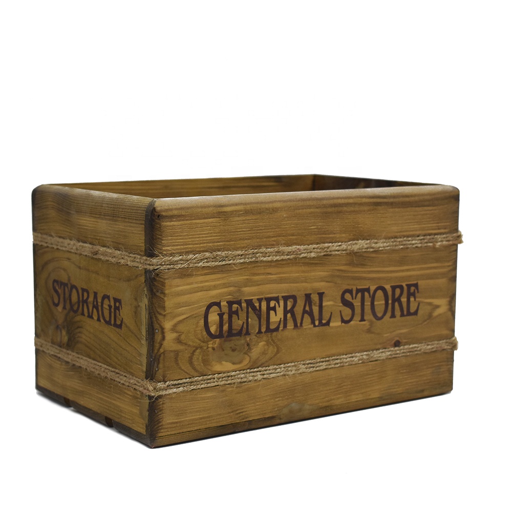 Amazon Wooden Crate for Storage Decorative Wood Storage Boxes for Home Books Clothes Toys Wood Crate Box Basket Bin Organizer