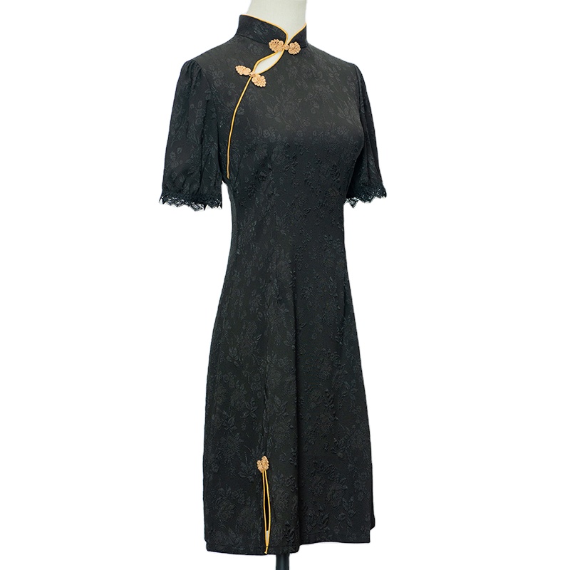 2021 Hot Selling Slim New Chinese Style Black Lace Office Cheongsam Dress