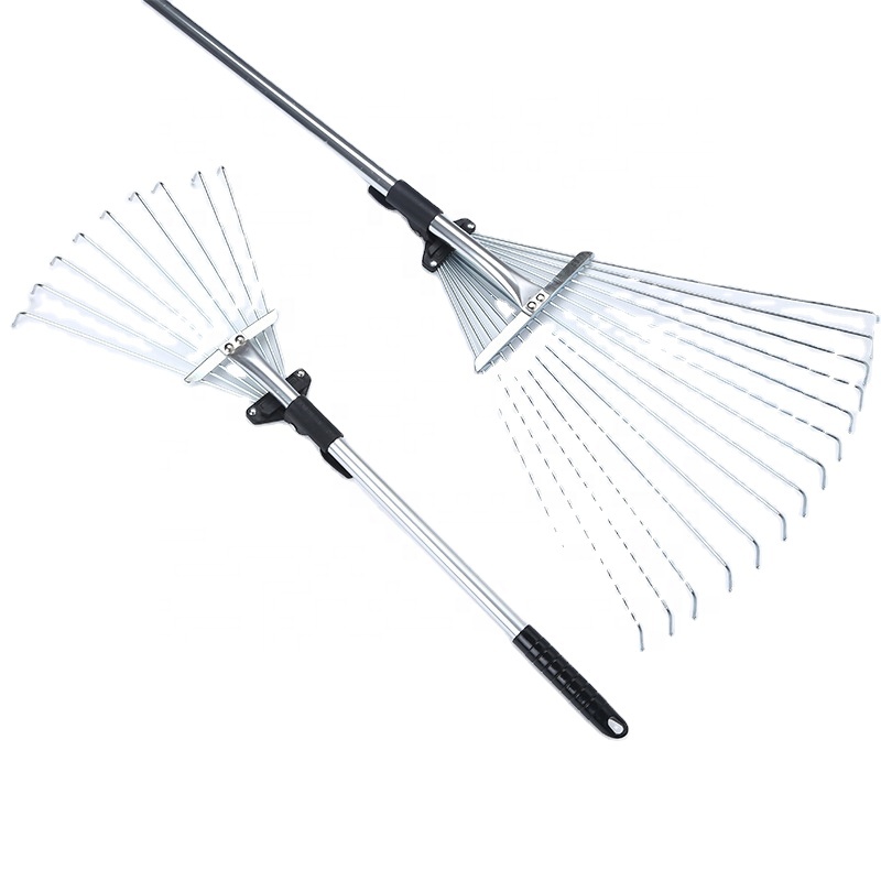 Retractable stainless steel garden tool round head deciduous rake factory wholesale